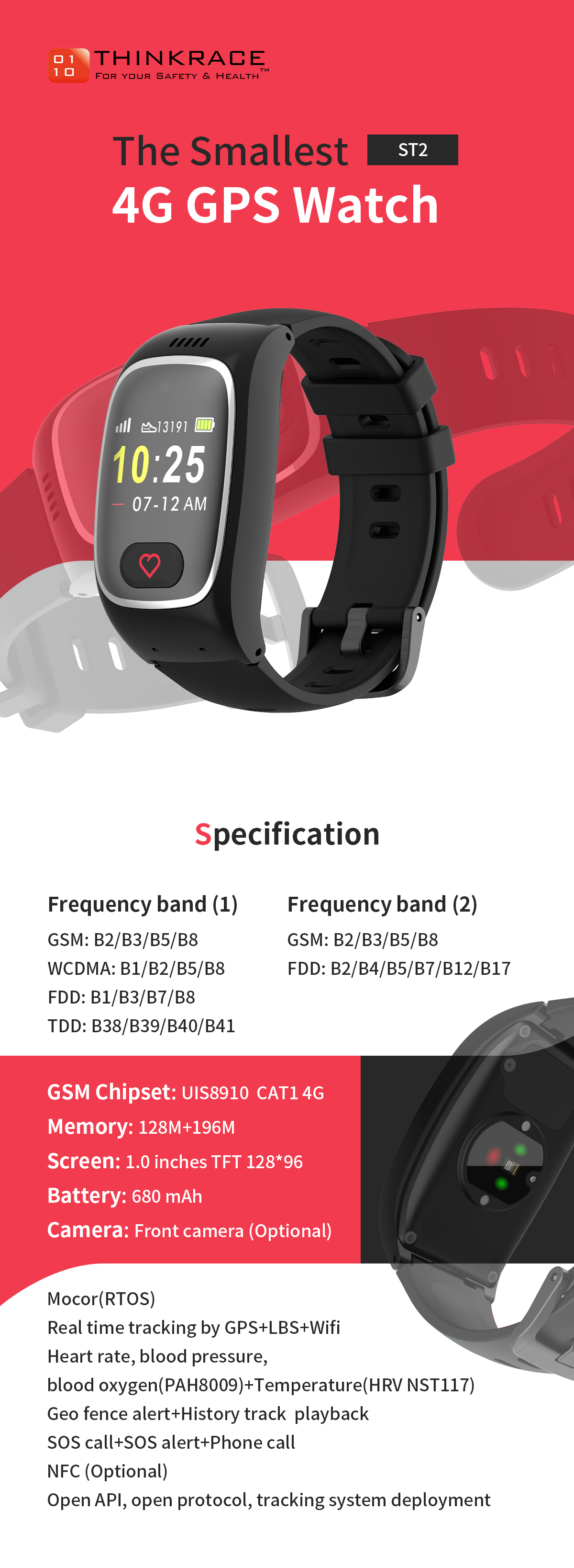 Thinkrace ST2 Smartwatch -The Latest 4G GPS Watch for Health Monitoring